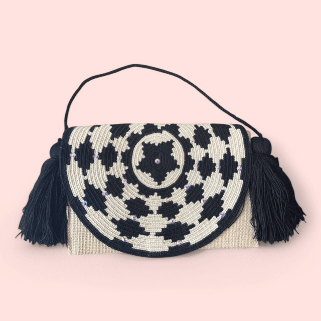 Pochette in Juta con cristalli